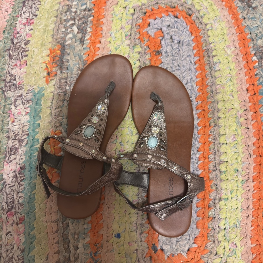 💥LAST CHANCE💥 Maurices Brown Jeweled T-Strap Sandals